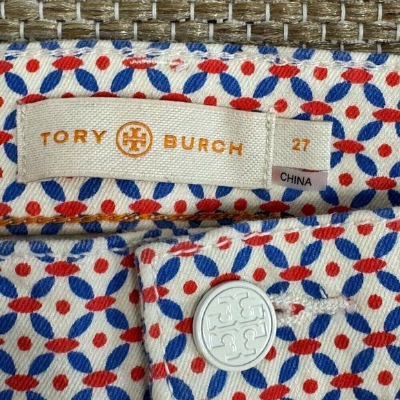 Tory Burch Womens Regan Cropped Straight Leg Jeans Geometric Cream Size 27 Women - Picture 10 of 15